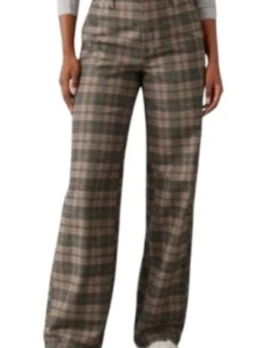 American Eagle Outfitters Plaid Wide-Leg Trousers in Brown and Green